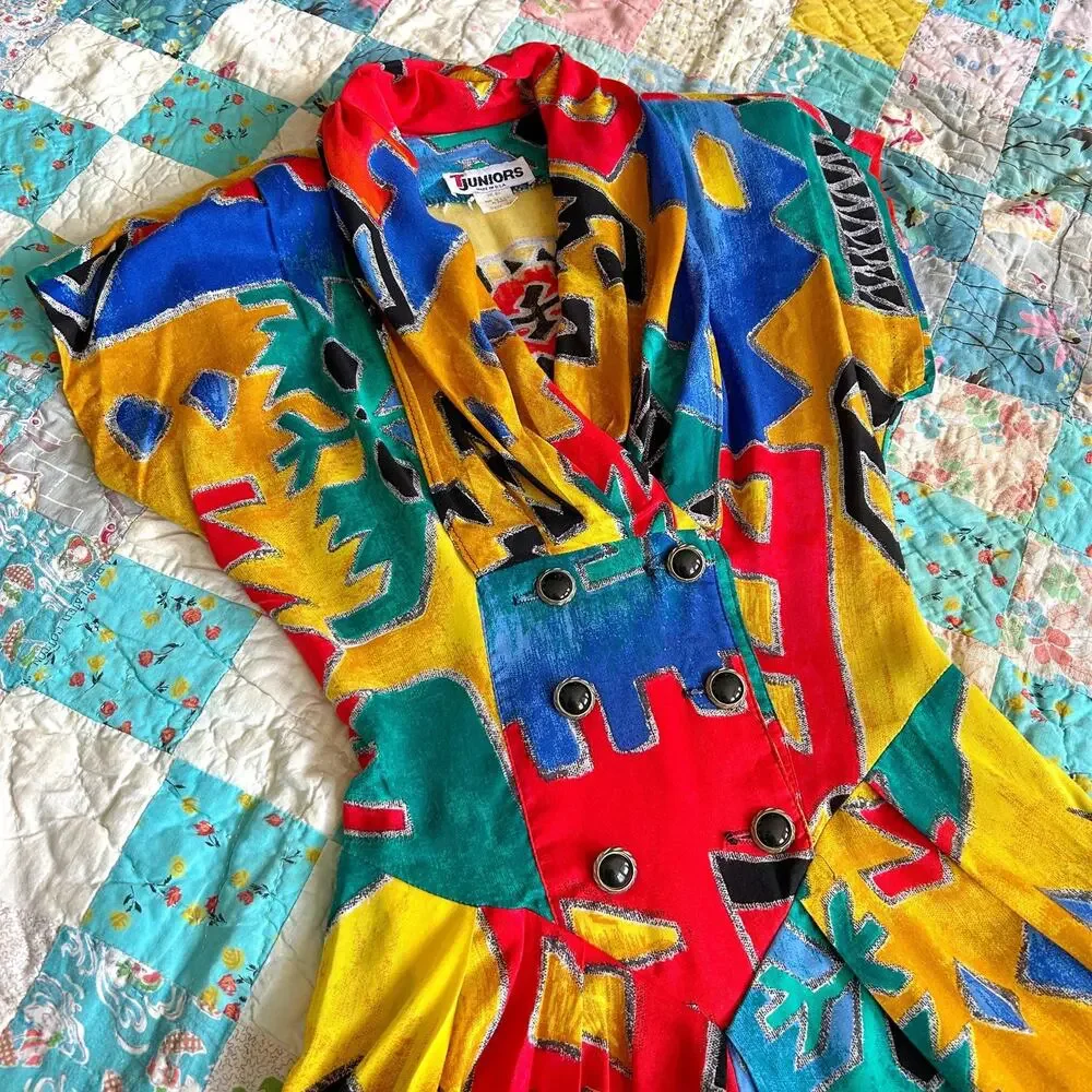 Vintage 80s does 40s Draped Shirred Back Cinch Waist Culotte Playsuit Romper - Picture 5 of 7